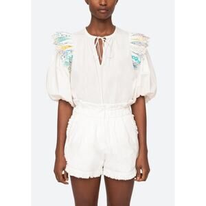 Sea New York Linden Patchwork Cotton Top Blouse Puff Sleeve Tuckernuck NWT S